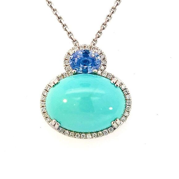 Turquoise Sapphire Diamond Necklace 17" 14k 19.03 TCW Certified $6,950 311694 - Picture 2 of 15